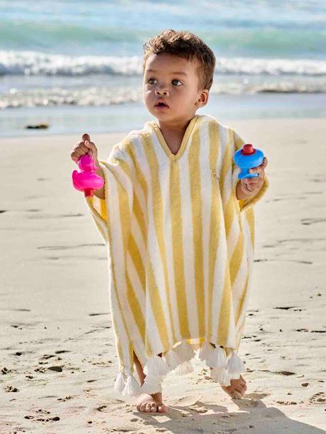 Personaliseerbare gestreepte baby-badponcho geel, gestreept+groen+roze - vertbaudet enfant 