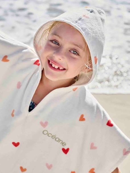 Personaliseerbare badponcho voor kinderen COEURS, met gerecycled katoen wit, bedrukt - vertbaudet enfant 