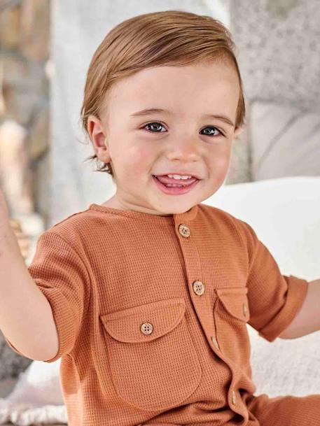 Jumpsuit met honingraatmotief baby roest - vertbaudet enfant 