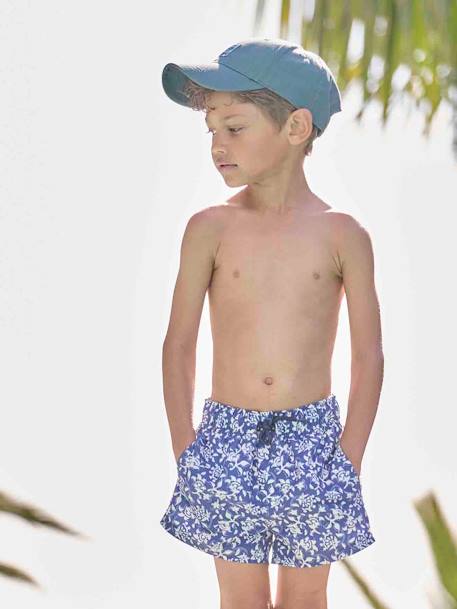 Bedrukte zwemshort voor jongens met bloemen blauw, bedrukt - vertbaudet enfant 