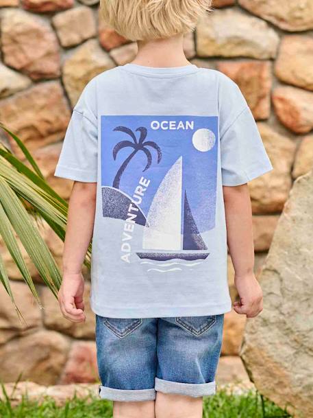 T-shirt met maxi motief op de rug voor jongens hemelsblauw - vertbaudet enfant 