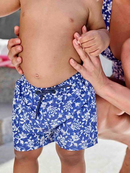 Bedrukte zwemshort voor babyjongens met bloemen blauw, bedrukt - vertbaudet enfant 