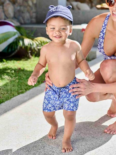 Bedrukte zwemshort voor babyjongens met bloemen blauw, bedrukt - vertbaudet enfant 