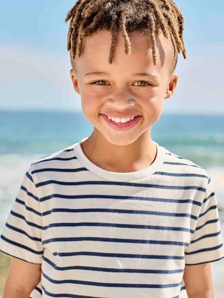 Marinière jongensshirt korte mouwen azuurblauw+donkerblauwe indigo gestreept+geel, gestreept+Gestreept salie+rood, gestreept - vertbaudet enfant 