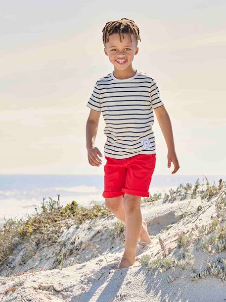 Marinière jongensshirt korte mouwen azuurblauw+donkerblauwe indigo gestreept+geel, gestreept+Gestreept salie+rood, gestreept - vertbaudet enfant 