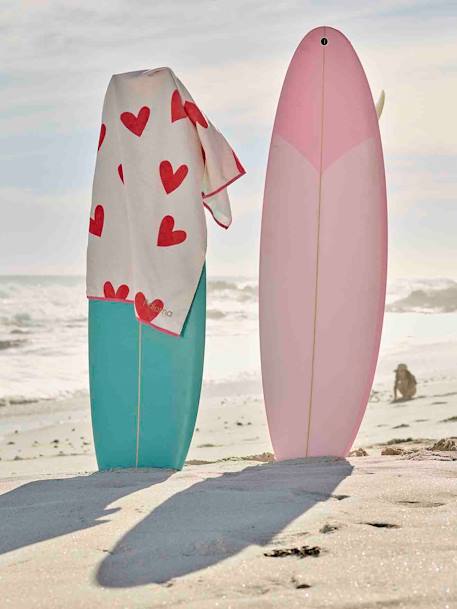 Personaliseerbare bad-/strandhanddoek, met gerecycled katoen blauw, gestreept+roze, bedrukt - vertbaudet enfant 