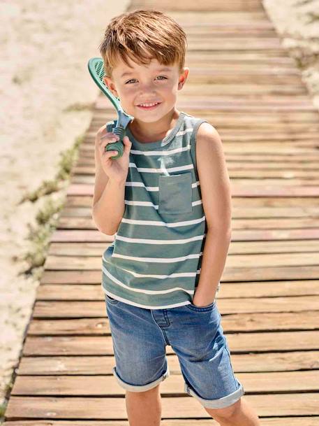 Gestreepte tanktop jongens blauwgroen - vertbaudet enfant 