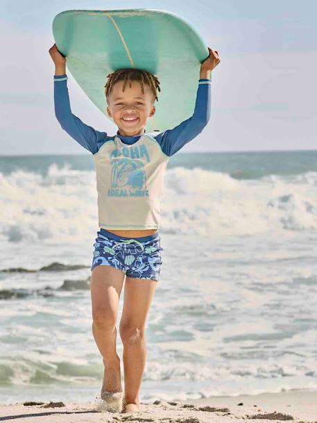 UV-bestendige zwemset met zwemshirt + boxershort voor jongens blauw - vertbaudet enfant 