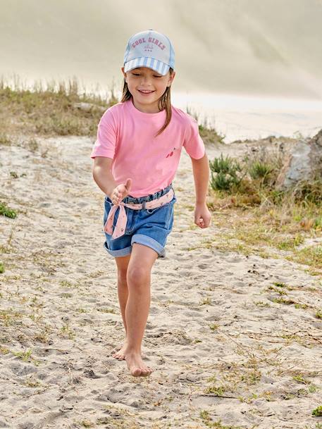 Jeansbermuda in paperbag-stijl voor meisjes stone - vertbaudet enfant 