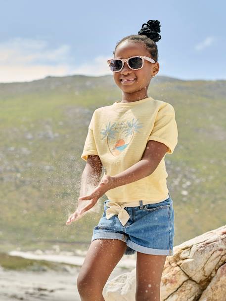 Denim meisjesshort in 'paperbag'-stijl stone - vertbaudet enfant 