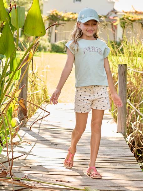 Meisjesshort met bloemen ecru - vertbaudet enfant 