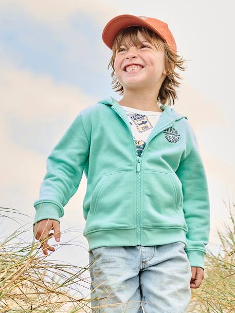 Jongenssweater met rits en capuchon Basics okergeel+turquoiseblauw - vertbaudet enfant 