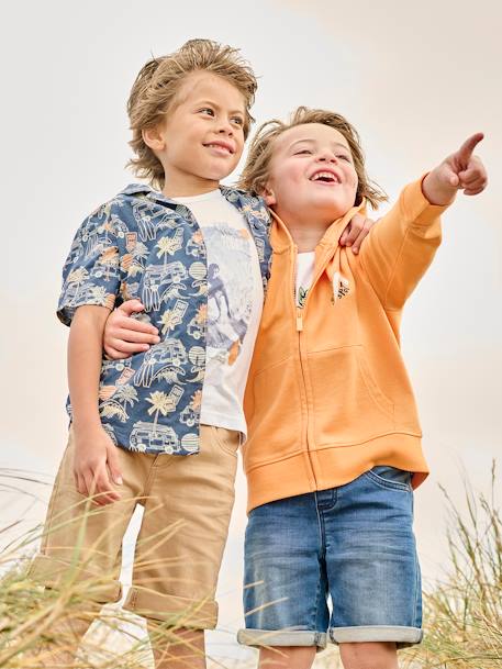 Jongenssweater met rits, capuchon en surfmotief sinaasappel - vertbaudet enfant 