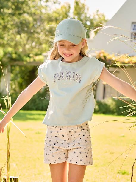 Meisjesshirt met bloemenmotief ecru+hemelsblauw+lichtgeel - vertbaudet enfant 