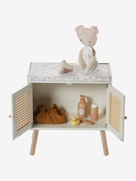 Luiertafel met riet en FSC¨-hout POƒSIE roze+wit - vertbaudet enfant 