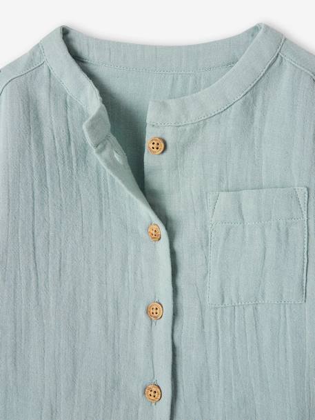 Personaliseerbare overhemd met maokraag voor jongens van katoengaas donkergroen+ecru+grijsblauw+karamel - vertbaudet enfant 