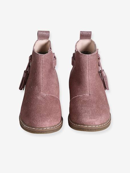 Leren boots met pompon kleutercollectie meisjes kameel+rozen - vertbaudet enfant 