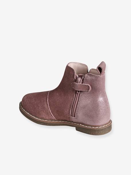 Leren boots met pompon kleutercollectie meisjes kameel+rozen - vertbaudet enfant 