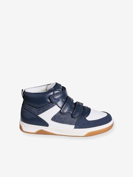 Hoge kindersneakers met klittenband ongewassen denim+zwart - vertbaudet enfant 