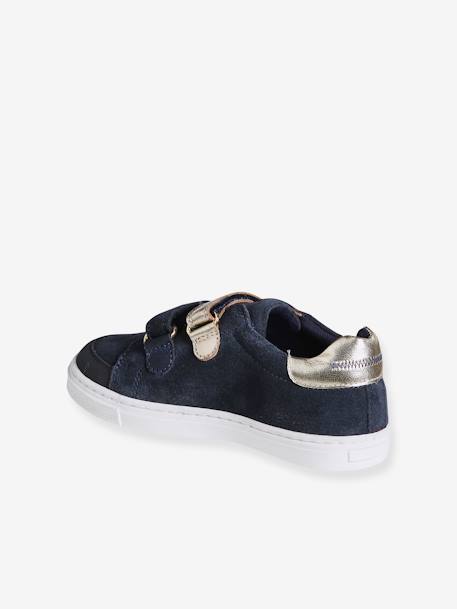 Leren meisjessneakers met klittenband bruin+marineblauw - vertbaudet enfant 