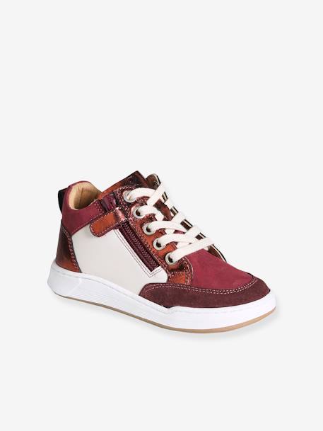 Sneakers met veters en rits bordeauxrood - vertbaudet enfant 