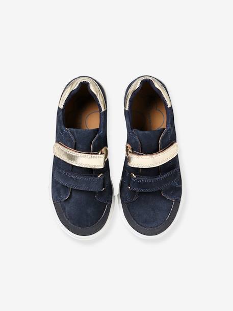 Leren meisjessneakers met klittenband bruin+marineblauw - vertbaudet enfant 