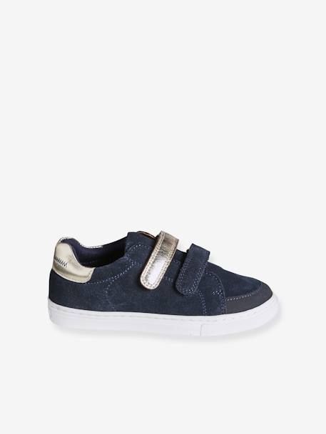 Leren meisjessneakers met klittenband bruin+marineblauw - vertbaudet enfant 