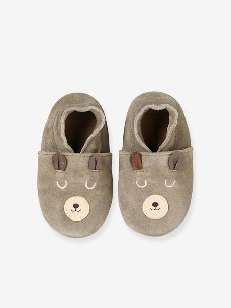 Elastische leren babyschoentjes in soepel leer kaki+saliegroen - vertbaudet enfant 