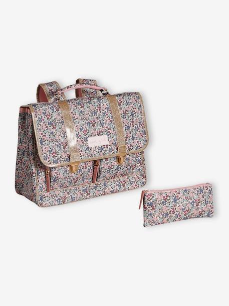 Schooltas + etui 'sweet flowers' voor meisjes roze (poederkleur) - vertbaudet enfant 