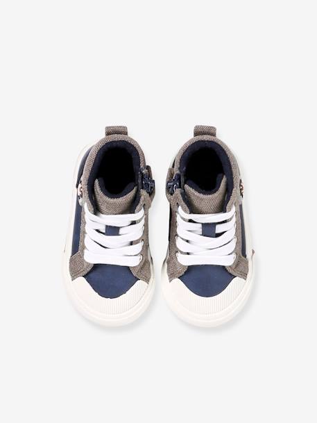 Hoge sneakers met veters en rits bruin+veel blauw - vertbaudet enfant 