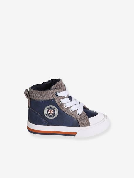 Hoge sneakers met veters en rits bruin+veel blauw - vertbaudet enfant 