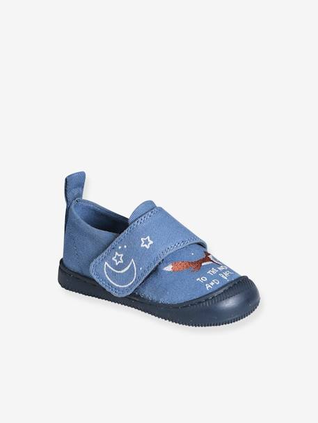 Denim stoffen sloffen met klittenband voor baby blauw, bedrukt+jeansblauw - vertbaudet enfant 