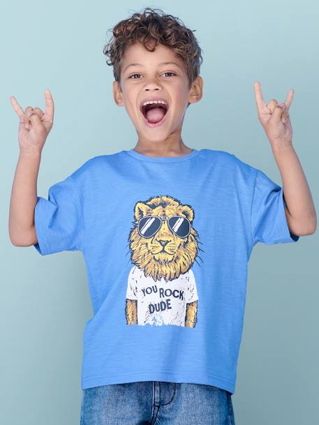 Jongensshirt met leuk dierenmotief azuurblauw+turquoiseblauw+wit - vertbaudet enfant 