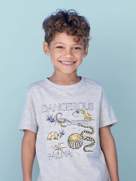 Jongensshirt dierenprint Basics gemêleerd grijs+leiblauw - vertbaudet enfant 