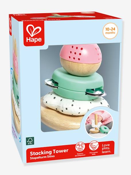 Stapelbare piramide van hout en stof - HAPE meerkleurig - vertbaudet enfant 