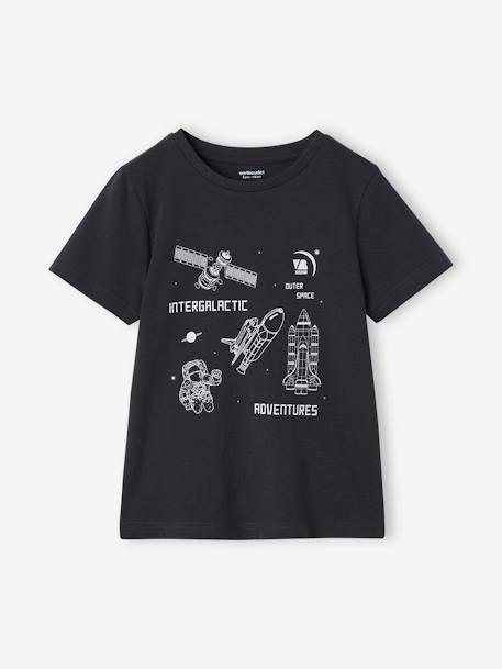 Basic jongensshirt met print vooraan antraciet+blauwgroen - vertbaudet enfant 