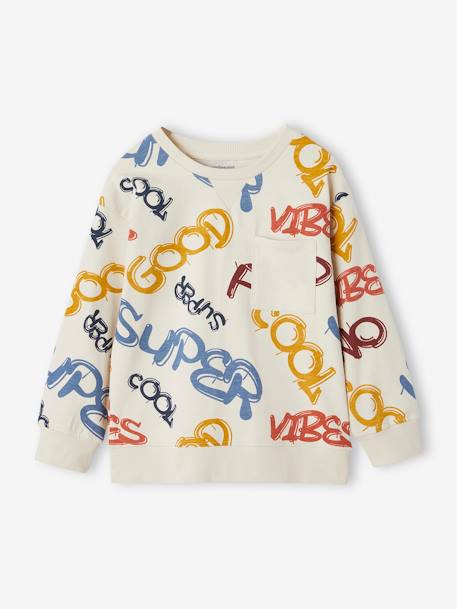 Jongensshirt in sweaterlook met print blauwgroen+ecru+okergeel - vertbaudet enfant 