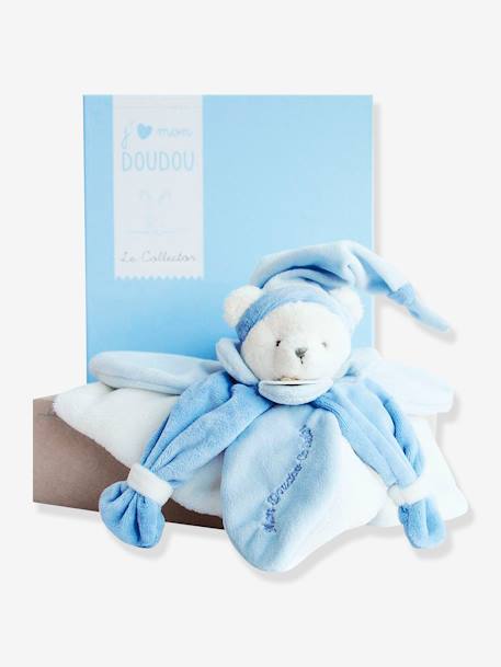 Vierkante teddybeerknuffel 24cm collector - DOUDOU ET COMPAGNIE blauw+taupe - vertbaudet enfant 