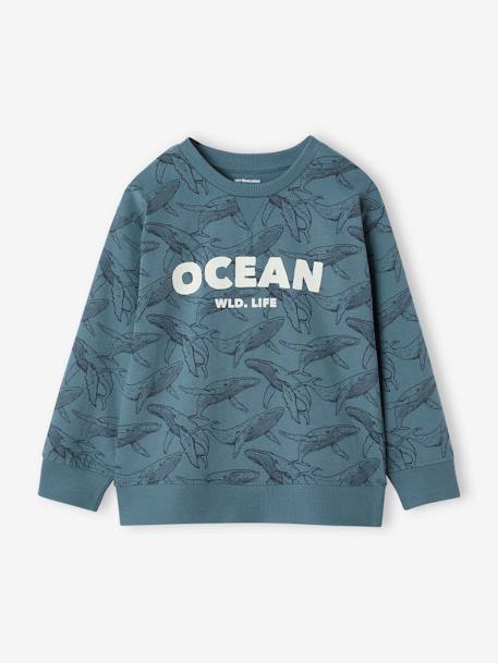 Jongensshirt in sweaterlook met print blauwgroen+ecru+okergeel - vertbaudet enfant 