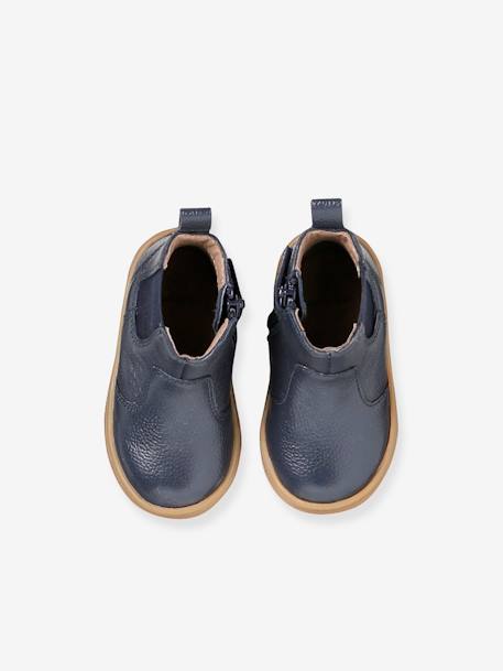 Leren babyboots met rits marineblauw - vertbaudet enfant 