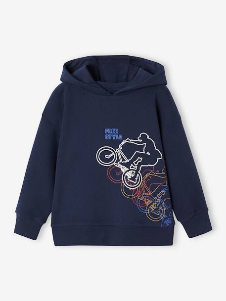 Jongenssweater met capuchon en BMX-print marineblauw - vertbaudet enfant 