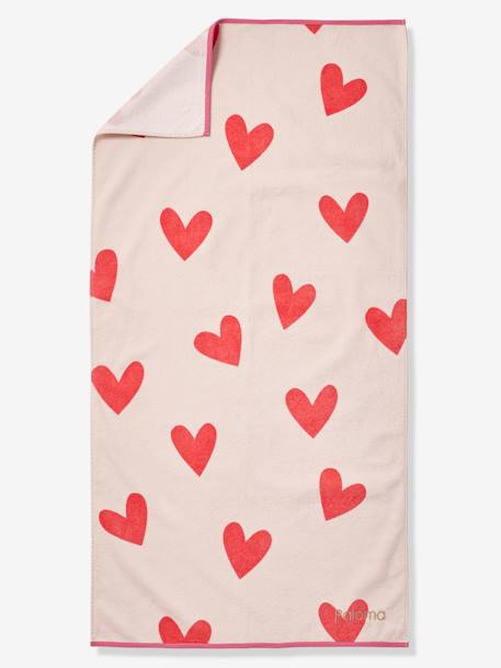 Personaliseerbare bad-/strandhanddoek, met gerecycled katoen blauw, gestreept+roze, bedrukt - vertbaudet enfant 