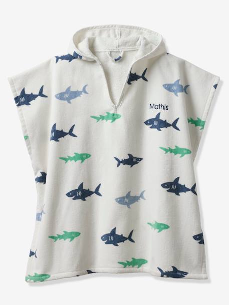 Personaliseerbare badponcho voor kinderen REQUINS, met gerecycled katoen wit, bedrukt - vertbaudet enfant 