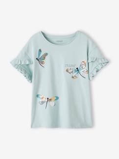 Meisje-T-shirt, souspull-T-shirt-Gestreept t-shirt met paillettenhartje voor meisjes