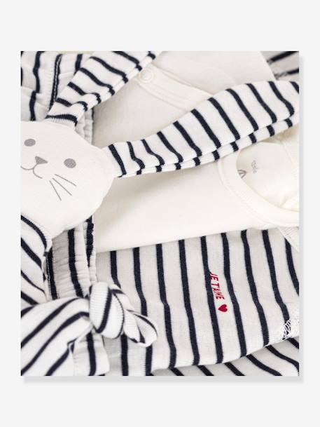 PETIT BATEAU 3-delige geboorte-cadeauset met gestreept truitje en knuffelkonijn marineblauw - vertbaudet enfant 