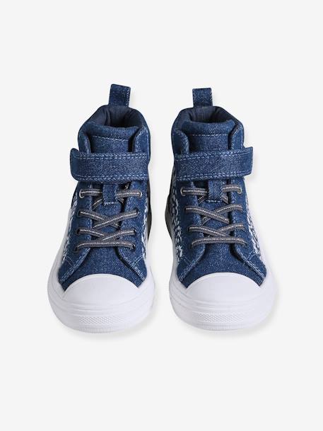 Hoge sneakers met klittenband en veters voor meisjes jeansblauw - vertbaudet enfant 