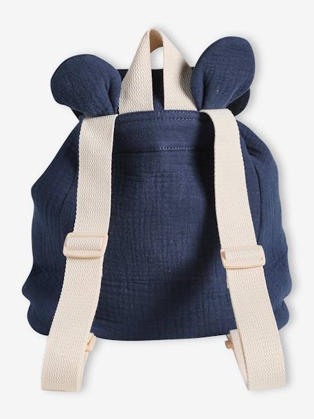 Personaliseerbare rugzak voor kleuterschool in katoenen gaas met oortjes nachtblauw+roze (poederkleur)+saliegroen - vertbaudet enfant 