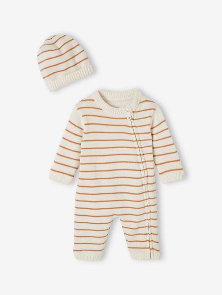 Babyset pakje en muts van gestreept tricot hazelnoot - vertbaudet enfant 