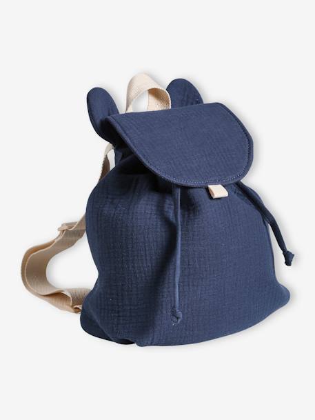Personaliseerbare rugzak voor kleuterschool in katoenen gaas met oortjes nachtblauw+roze (poederkleur)+saliegroen - vertbaudet enfant 