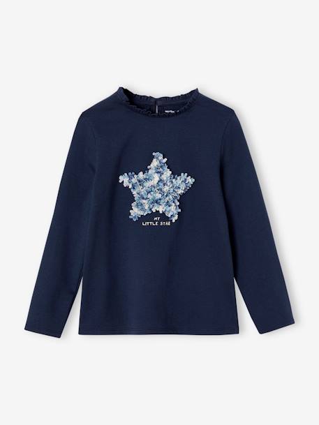 T-shirt met versiering en motief froufrou Oeko-Tex® currygeel+marineblauw+saliegroen - vertbaudet enfant 